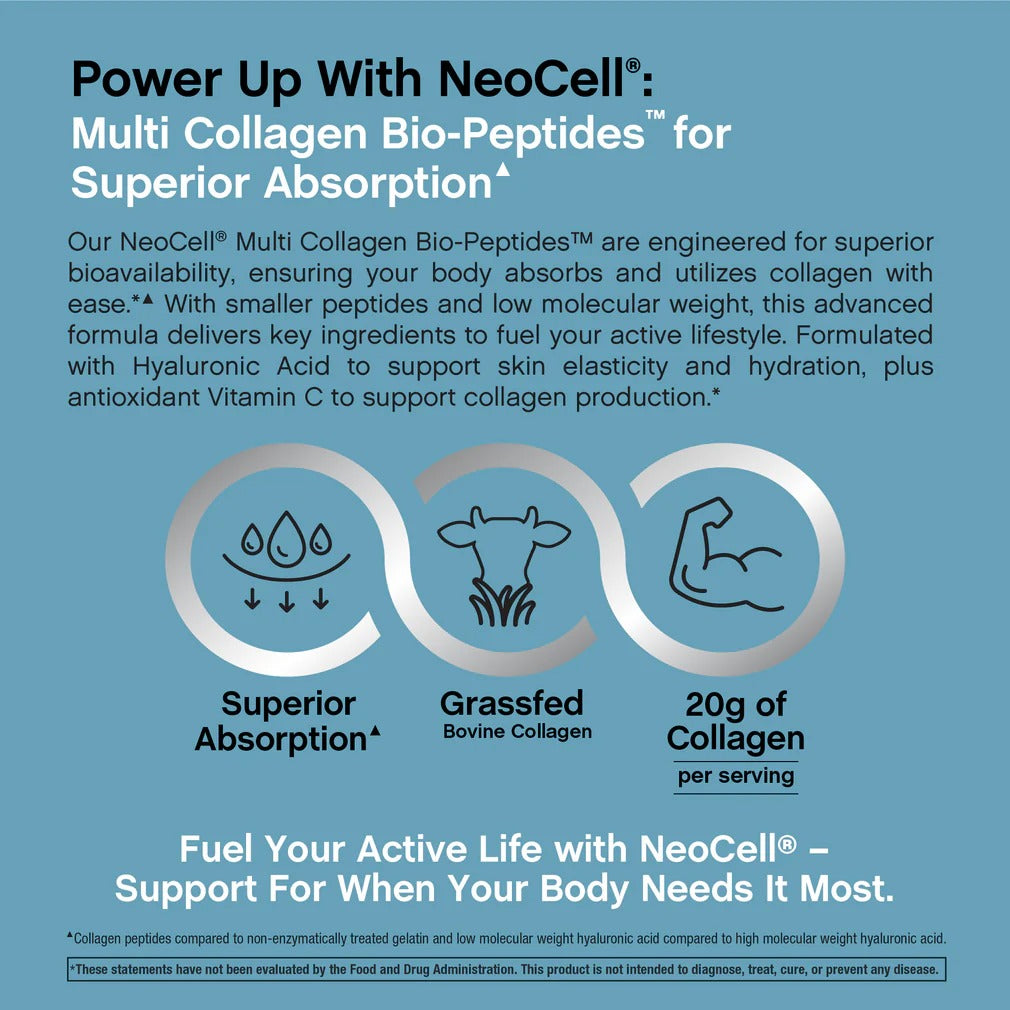 NeoCell Multi Collagen Bio-Peptides Powder | 22oz | Advanced with Hyaluronic Acid and Vitamin C | 10 Super Types of Collagen | Superior Absorption | Grassfed Protein Supplement