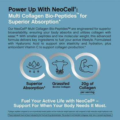 NeoCell Multi Collagen Bio-Peptides Powder | 22oz | Advanced with Hyaluronic Acid and Vitamin C | 10 Super Types of Collagen | Superior Absorption | Grassfed Protein Supplement